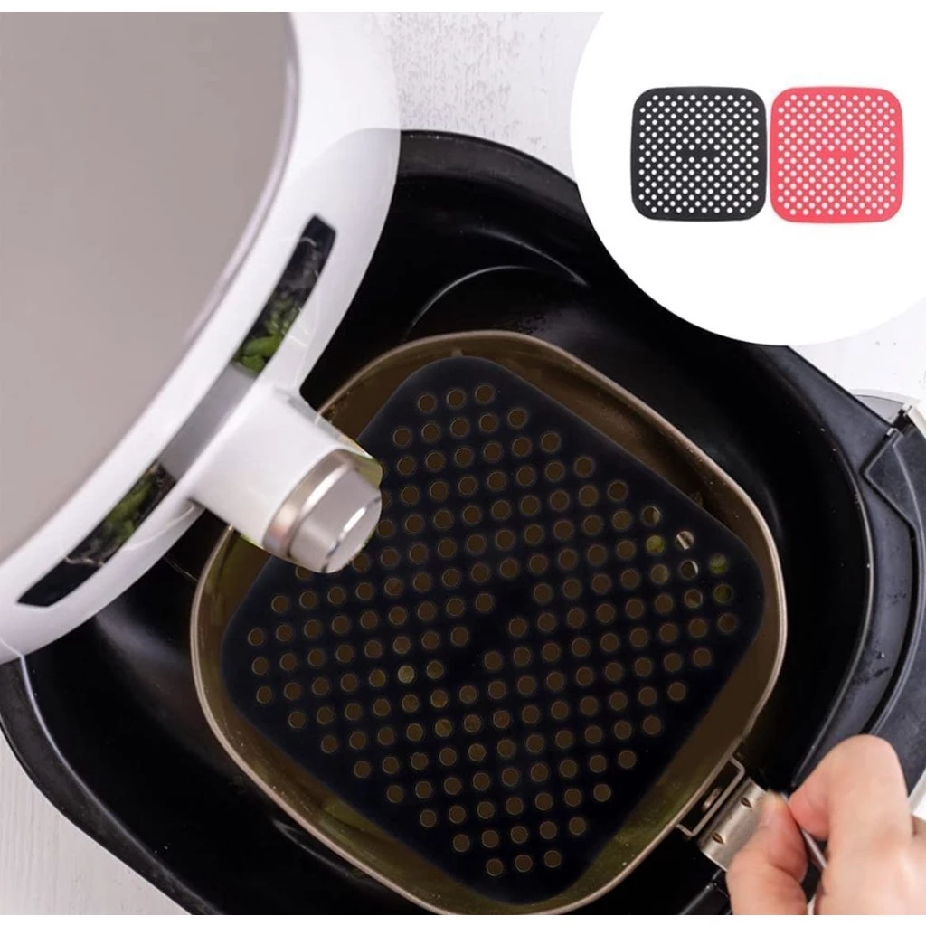 Forro Tapete em Silicone Para Air Fryer 19cm Fritadeira Elétrica QUADRADO Multiuso Universal Vermelho Preto