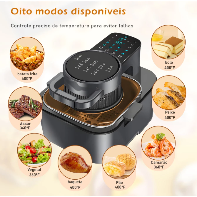 COIBEU Air Fryer Fritadeira Elétrica 8L 127V Com Grelha E Cesto Removível Digital Touch Sem Óleo