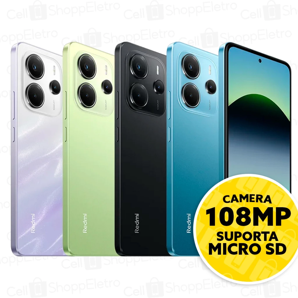 Celular Xiaomi Redmi Note 14 4G Tela 6.67 8GB RAM 256GB Camera 108MP suporta Micro SD