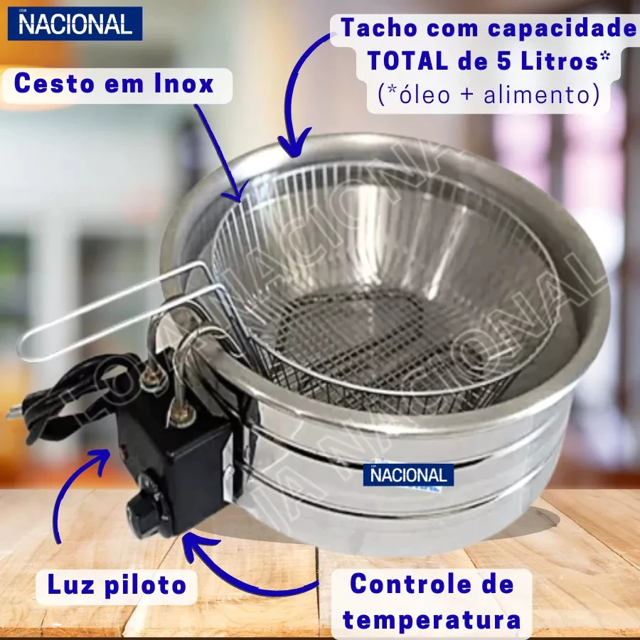 Fritadeira Elétrica Industrial Residencial 5L Tacho Redondo Batata Coxinha Frango Pastel Loja Nacional