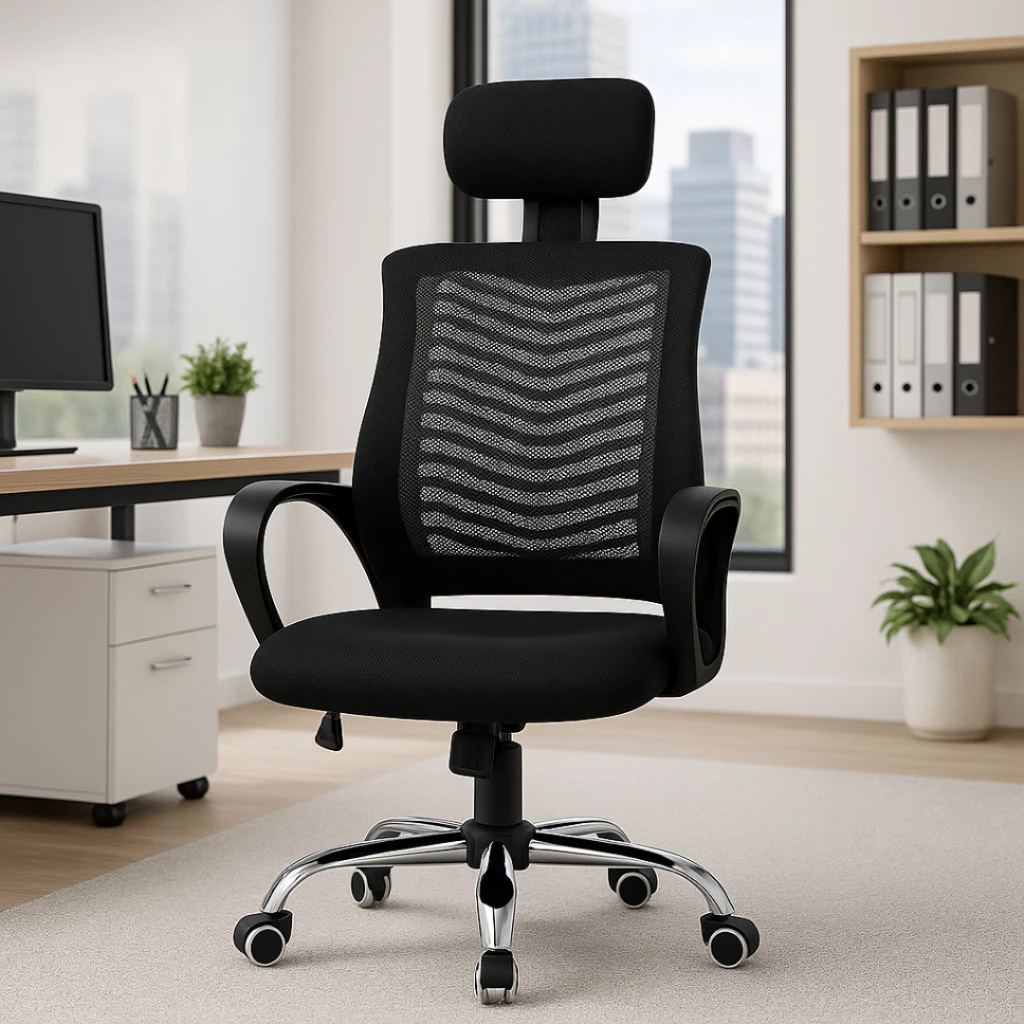 Cadeira de Escritório Presidente Apoio Encosto de Cabeça Ergonômica Executiva