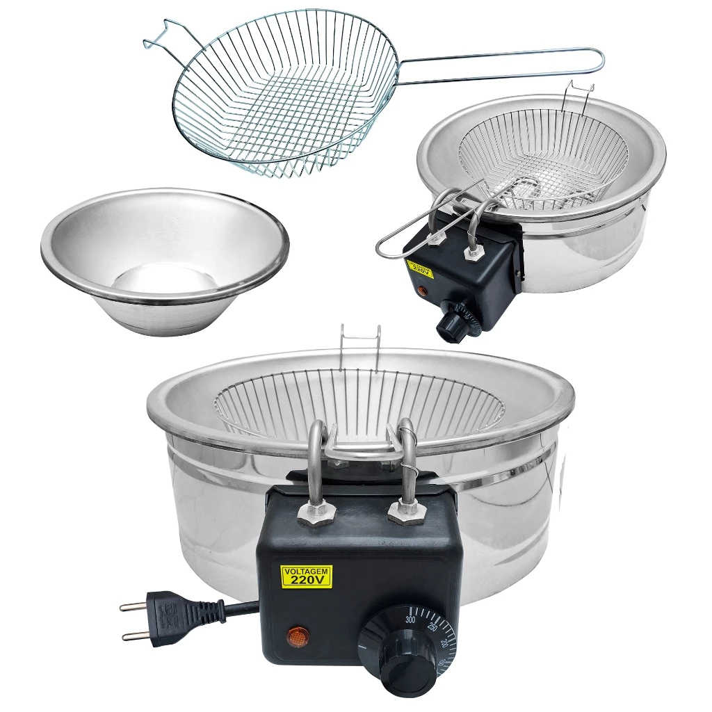 Fritadeira Elétrica Tacho Redondo 5 Litros em Inox para Batatas e Pastéis 110v ou 220v