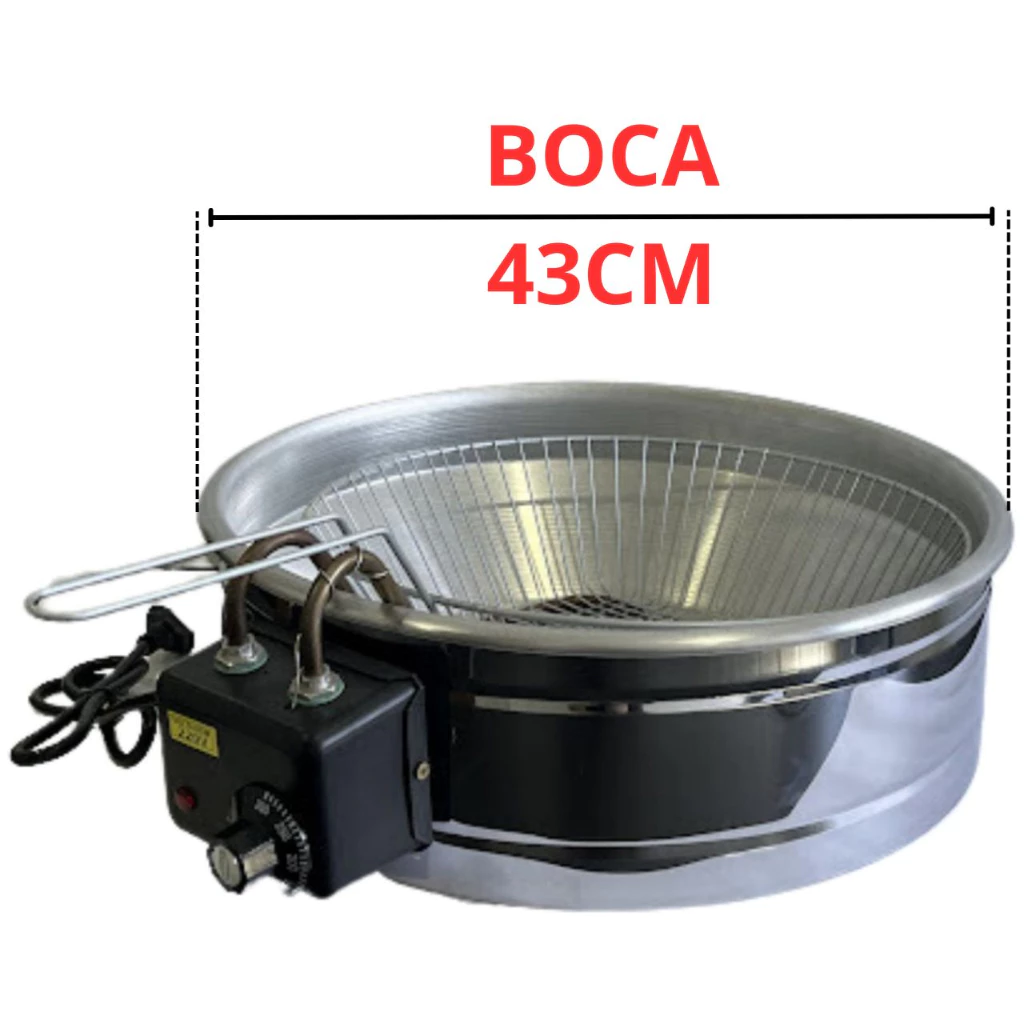 Fritadeira elétrica tacho de 10 litros boca 43cm base em aço inoxidável 110 ou 220V com termostato