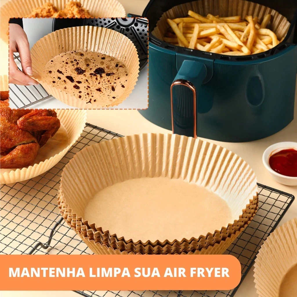 Kit 250 Forro Papel Airfryer Descartável Forma Antiaderente