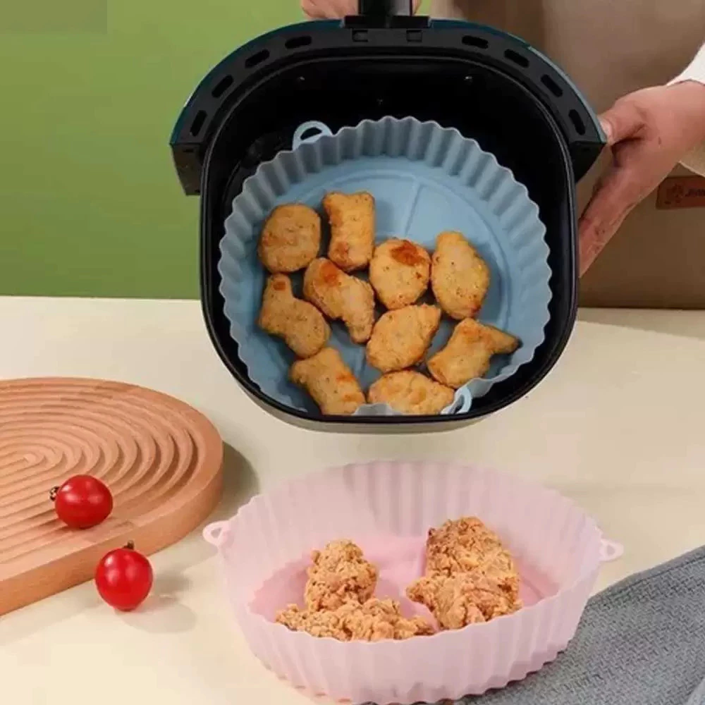 Kit 6 Formas de Silicone Para Air Fryer Reutilizável Tamanho Variado Protetor Assadeira Com Alça