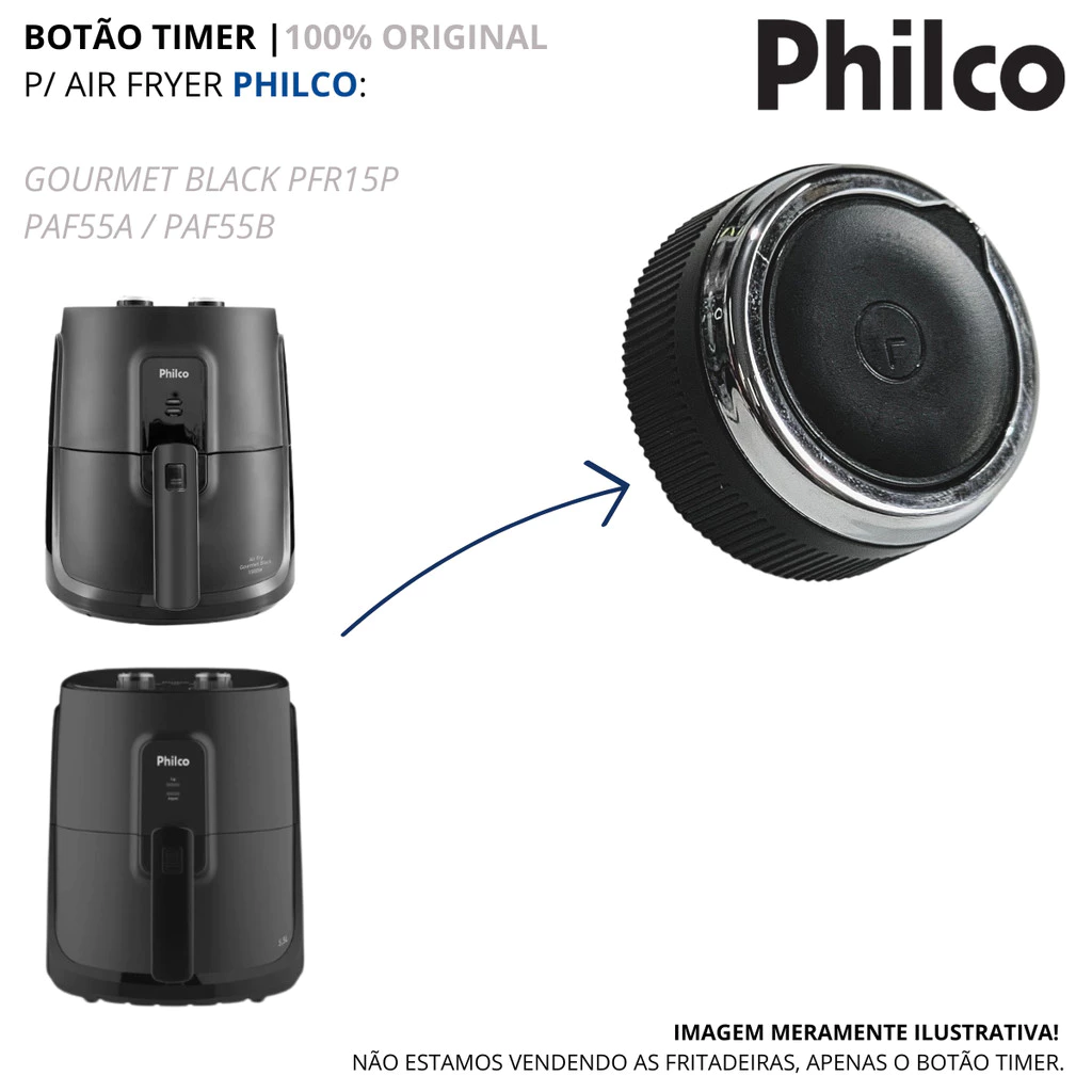 BOTAO TIMER TEMPORIZADOR P/ AIR FRYER PHILCO PFR15P GOURMET BLACK PAF55A PAF55B ORIGINAL
